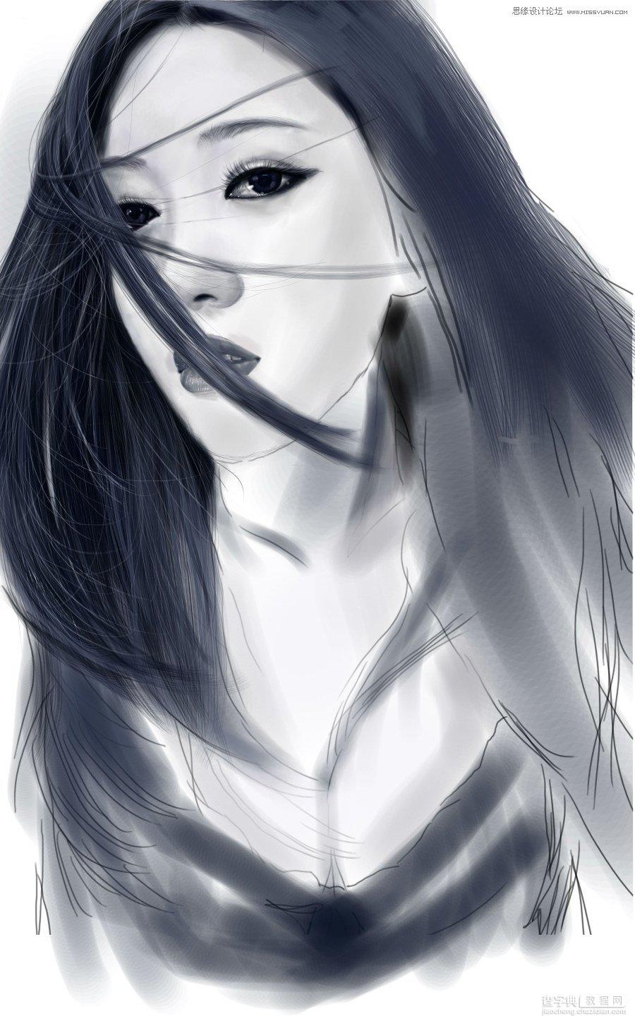 Photoshop鼠绘美丽的黑白CG少女教程9