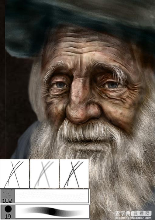 Photoshop手绘教程:老年人的头部特写6