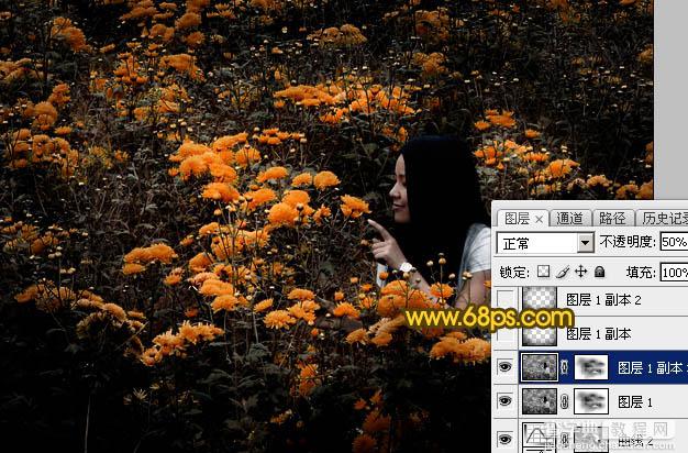 Photoshop为野花中的美女调制出高对比的晨曦暖色调13
