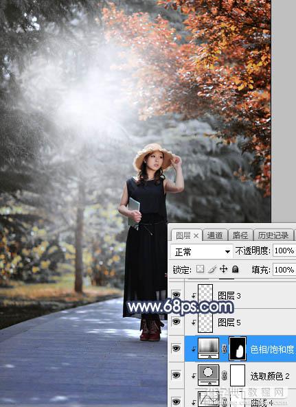 Photoshop调制出唯美的暗调秋季色树林人物图片35