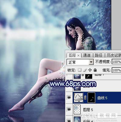 Photoshop为湖景人物图片打造唯美梦幻的青蓝色38