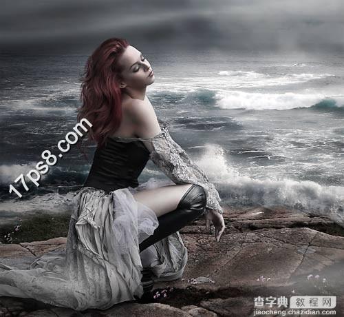 photoshop合成制作出绝望的美女蹲坐在海边的场景1
