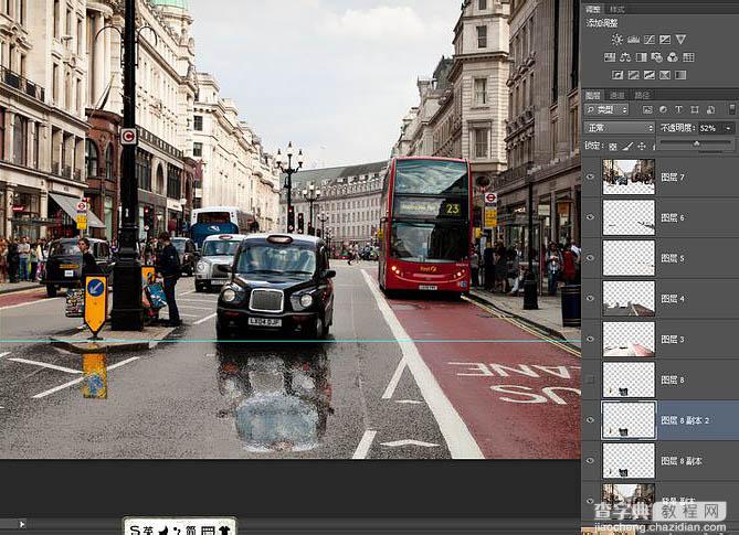 Photoshop将街道图片调出雨水湿润的路面20