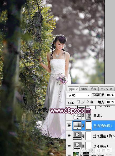 Photoshop将树林婚片打造唯美的淡紫色特效13