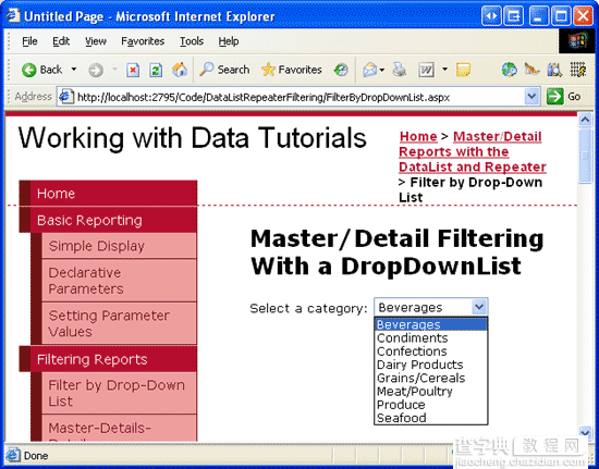 在ASP.NET 2.0中操作数据之三十三：基于DataList和Repeater使用DropDownList过滤的主/从报表6