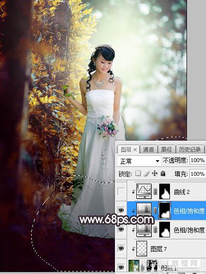 Photoshop将树林婚片打造甜美的逆光青红色24