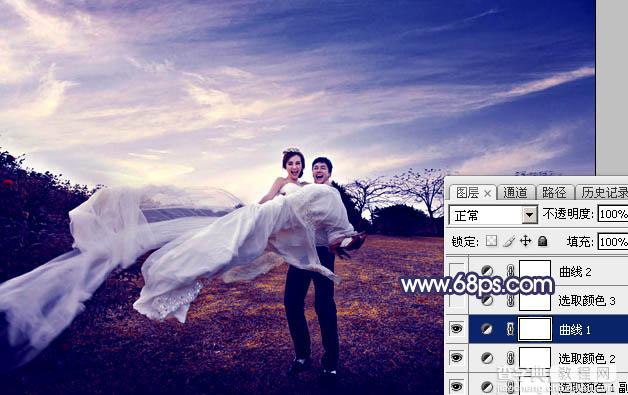 Photoshop将外景婚片打造梦幻大气的秋季暗蓝色14