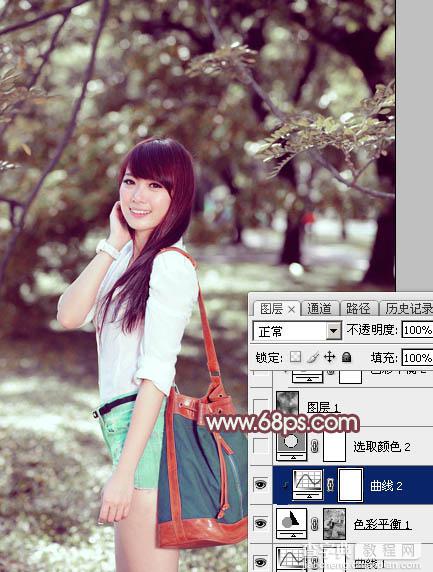 Photoshop将树林美女图片打造柔美的中性红褐色21