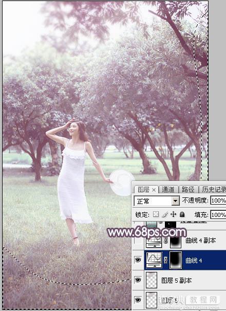 Photoshop将树林人物图片打造出唯美的淡调紫红色特效37