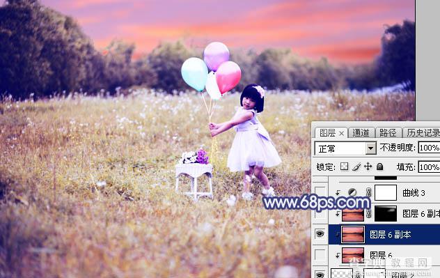 Photoshop调出梦幻的蓝红色霞光草地上的女孩图片37