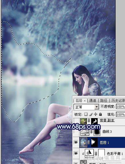 Photoshop为湖景人物图片打造唯美梦幻的青蓝色30