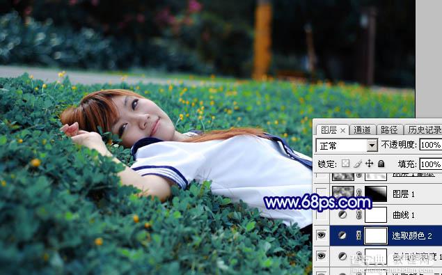 Photoshop打造梦幻甜美的青蓝色春季美女图片教程12