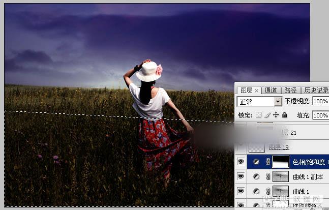 Photoshop为草原上的人物加上昏暗的暖色逆光效果教程14
