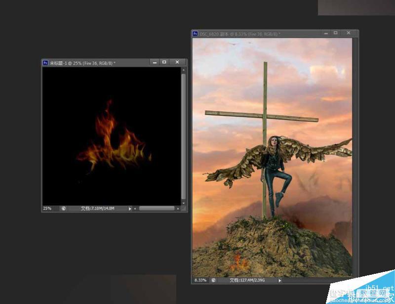 Photoshop给十字架上天使照片添加火焰燃烧的特效13