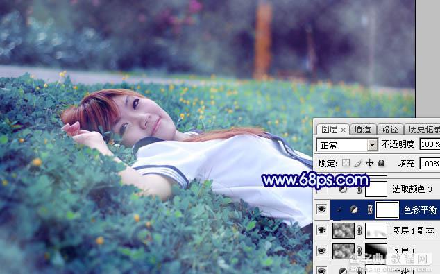 Photoshop打造梦幻甜美的青蓝色春季美女图片教程19