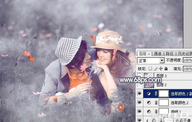 Photoshop将野花中的情侣增加梦幻的中性蓝灰色25
