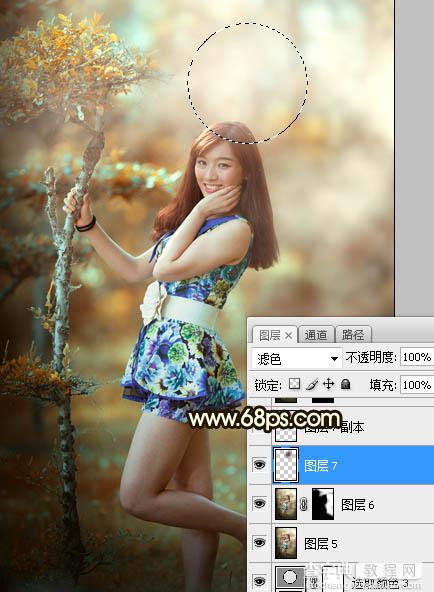 Photoshop调制出甜美的黄褐色树边人物图片40