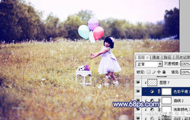 Photoshop调出梦幻的蓝红色霞光草地上的女孩图片27
