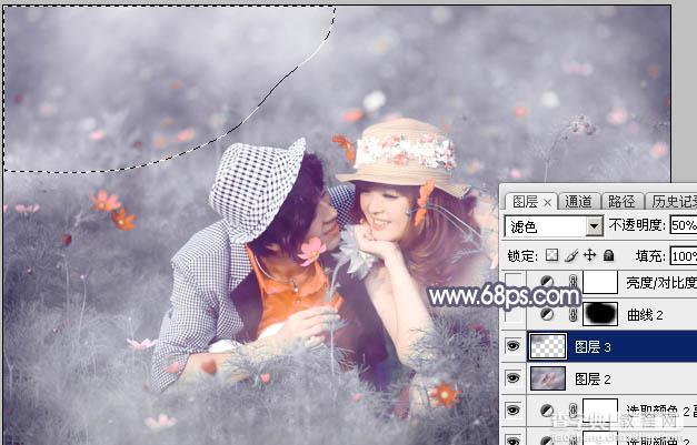 Photoshop将野花中的情侣增加梦幻的中性蓝灰色27