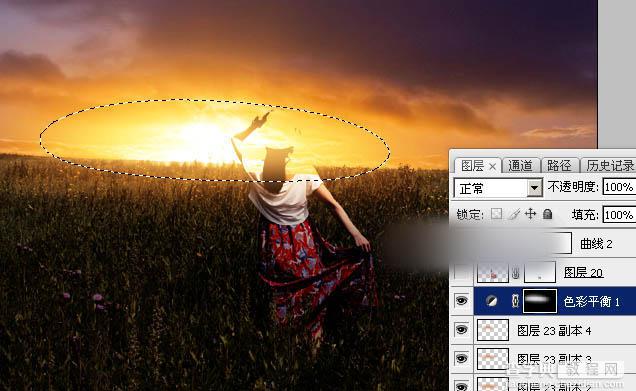 Photoshop为草原上的人物加上昏暗的暖色逆光效果教程26