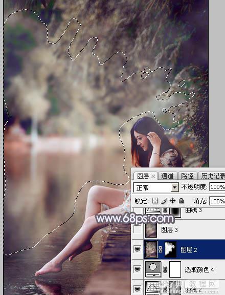 Photoshop将水景美女图片打造唯美的中性蓝红色34