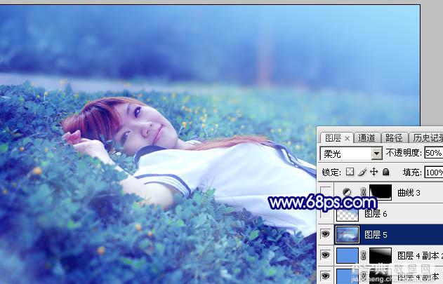 Photoshop打造梦幻甜美的青蓝色春季美女图片教程38