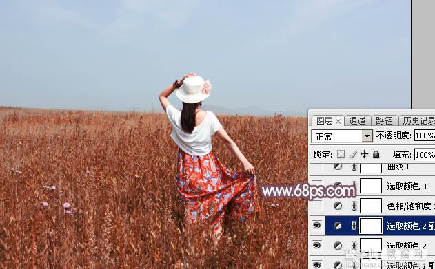 Photoshop为荒草中的人物调出逆光暗调青红色12
