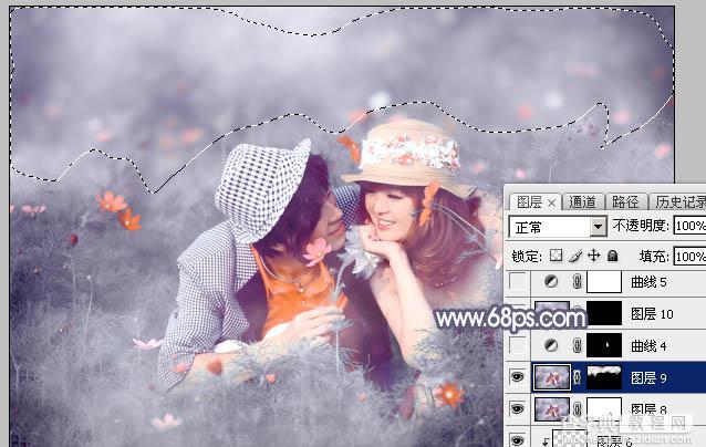 Photoshop将野花中的情侣增加梦幻的中性蓝灰色33