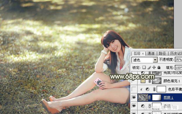 Photoshop将草地美女图片打造出唯美的阳光褐色21