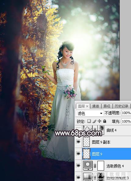 Photoshop将树林婚片打造甜美的逆光青红色36
