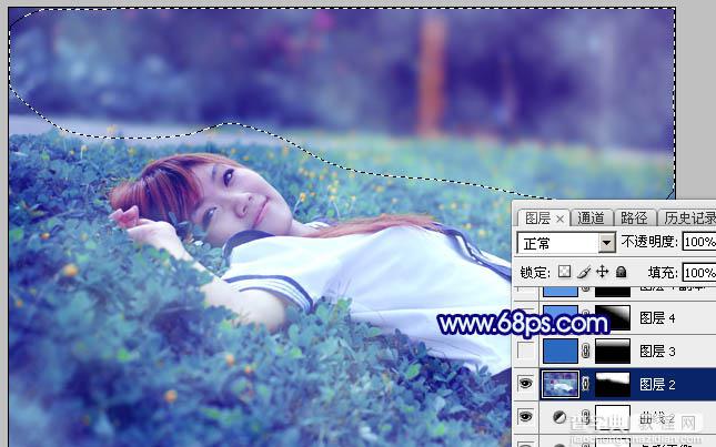 Photoshop打造梦幻甜美的青蓝色春季美女图片教程33