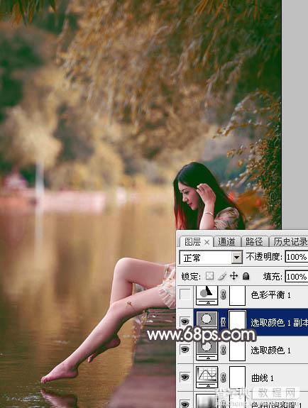 Photoshop将水边的美女增加暗调红褐色13