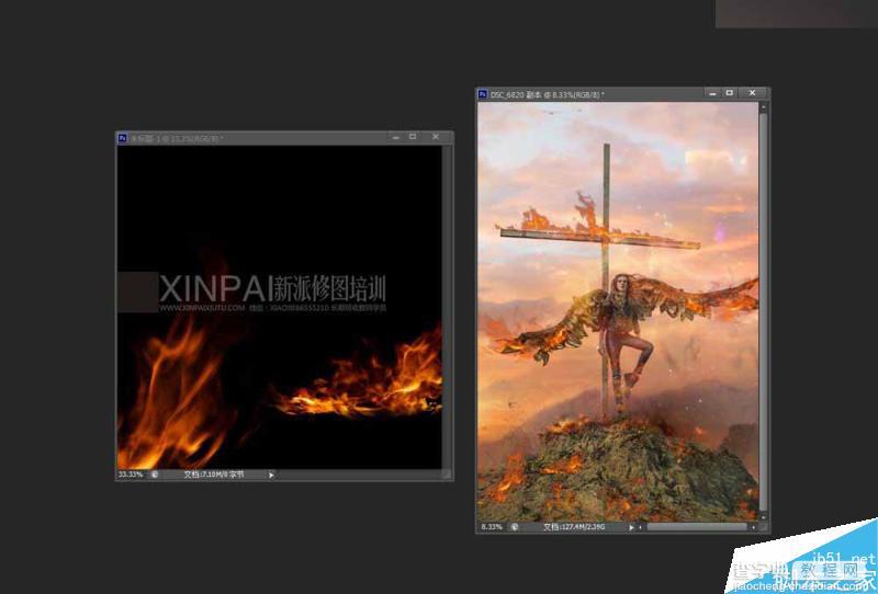 Photoshop给十字架上天使照片添加火焰燃烧的特效22