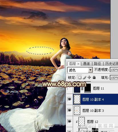 Photoshop为荷塘边的人物调出大气的晨曦暗黄色46