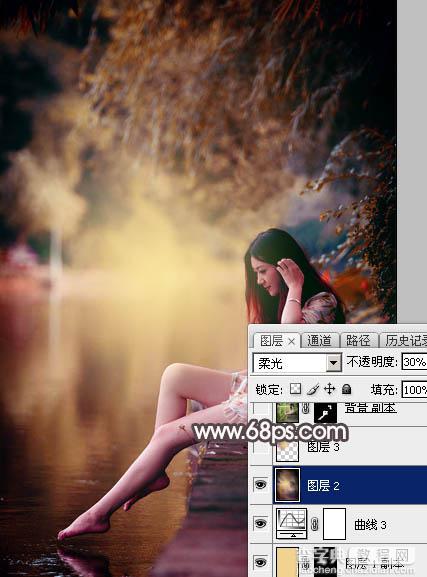 Photoshop将水边的美女增加暗调红褐色29