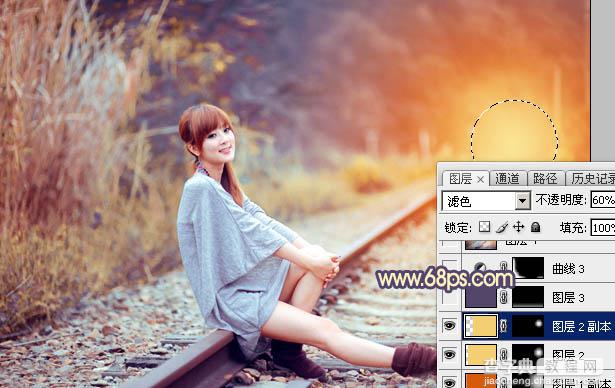 Photoshop为铁轨上的美女增加甜美的晨曦暖色29