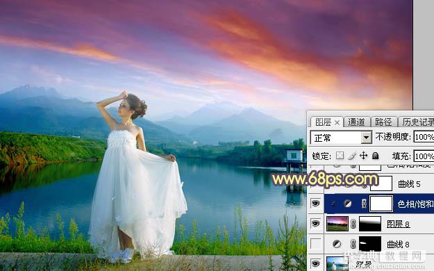 Photoshop为水塘边的美女调制出梦幻唯美的晨曦阳光色9