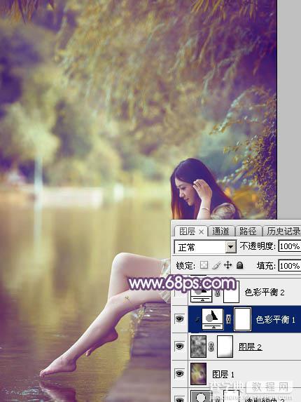 Photoshop将池塘边的美女调出清爽的橙黄色22