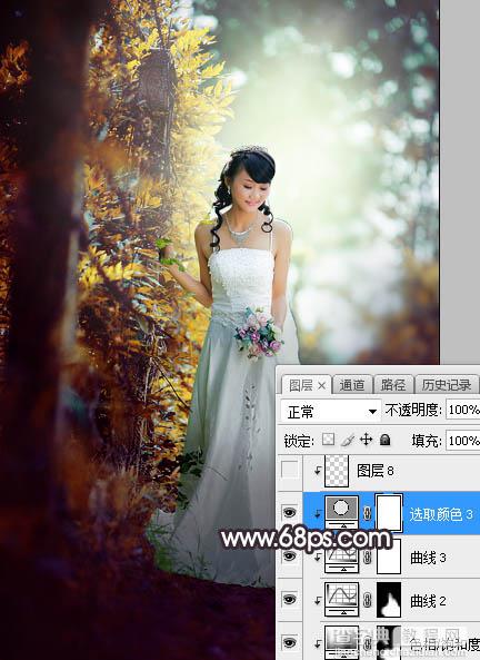 Photoshop将树林婚片打造甜美的逆光青红色28