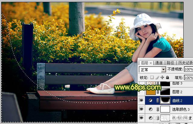 Photoshop调制出暗调秋季黄褐色花坛边美女图片29