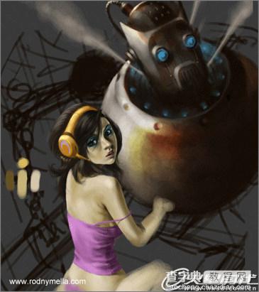 PS鼠标绘制淘气的机器人和女机械修理师6