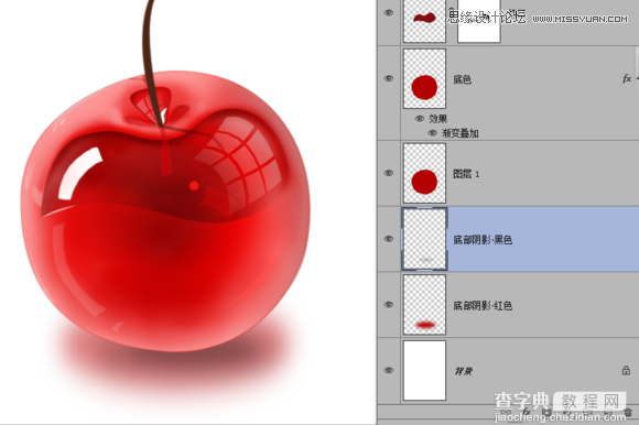 Photoshop绘制晶莹剔透有质感的红色水晶樱桃36