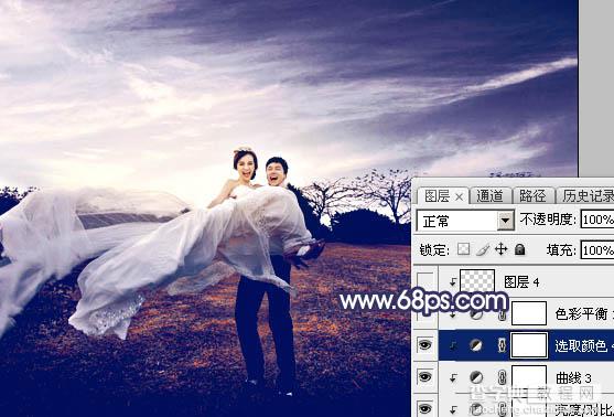 Photoshop将外景婚片打造梦幻大气的秋季暗蓝色38
