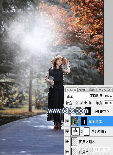 Photoshop调制出唯美的暗调秋季色树林人物图片28