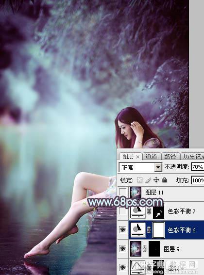 Photoshop为湖景美女图片调制出唯美的青紫色40