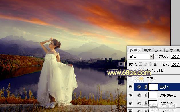 Photoshop为水塘边的美女调制出梦幻唯美的晨曦阳光色30