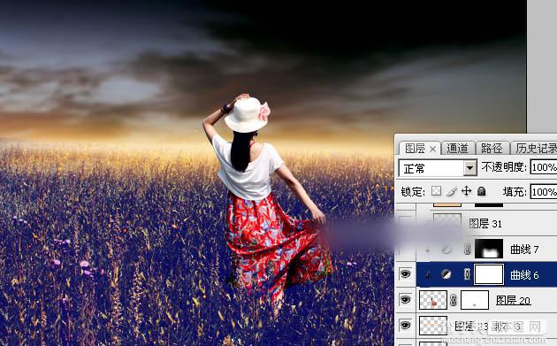 Photoshop调出偏暖的蓝褐色草原人物图片教程47