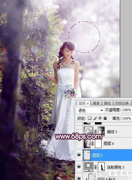 Photoshop将树林婚片打造唯美的淡紫色特效34