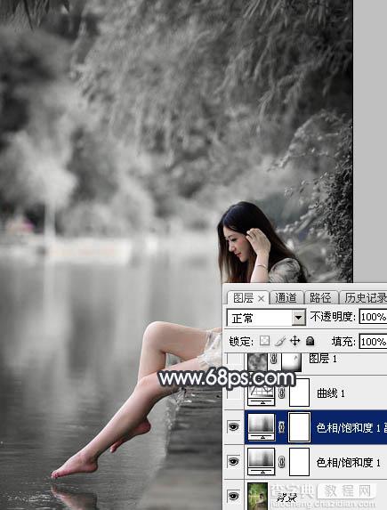 Photoshop使用图层样式打造唯美的古典淡蓝色树林人物图片7