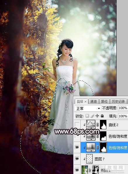 Photoshop将树林婚片打造甜美的逆光青红色22